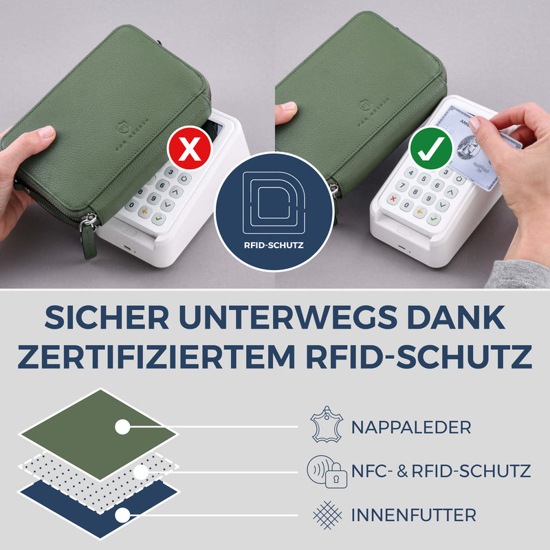 Geldbörse mit RFID-Schutz & 2 Hauptfächer zum Umhängen (Genarbt)