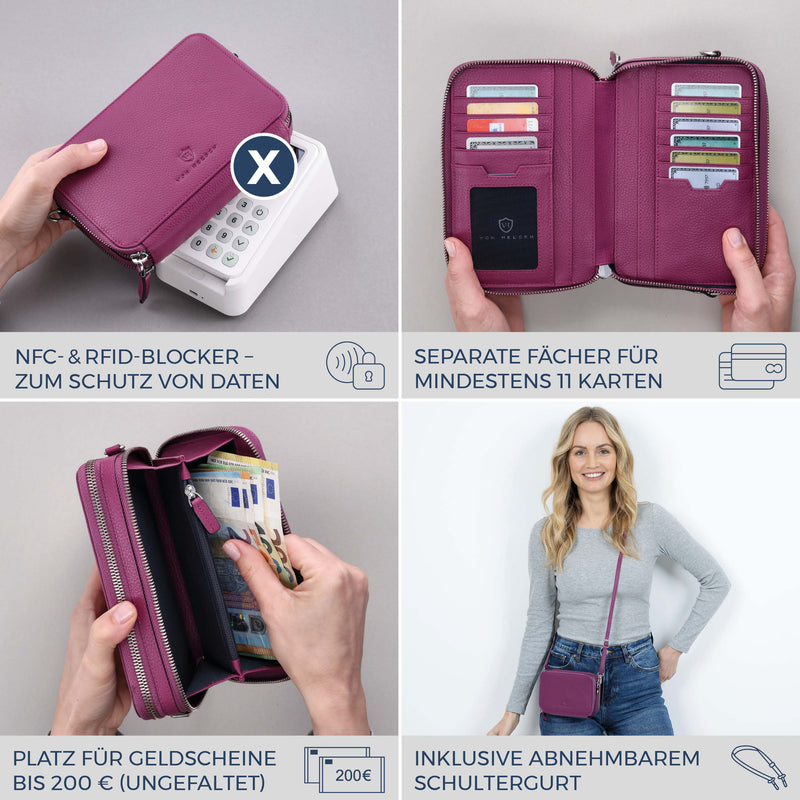 Geldbörse mit RFID-Schutz & 2 Hauptfächer zum Umhängen (Genarbt)