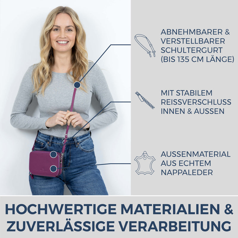 Geldbörse mit RFID-Schutz & 2 Hauptfächer zum Umhängen (Genarbt)