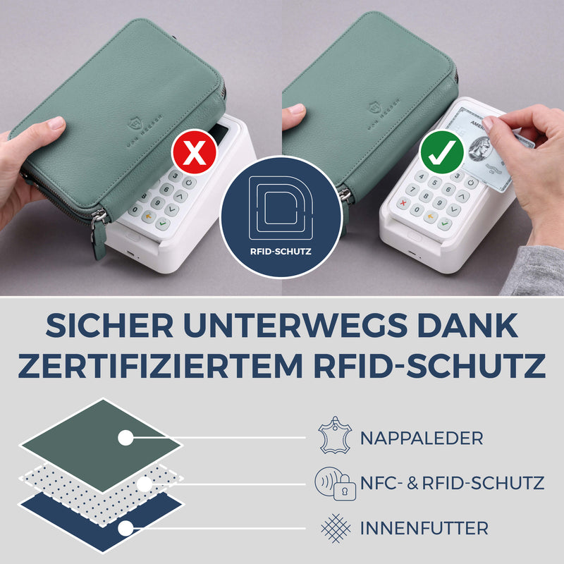 Geldbörse mit RFID-Schutz & 2 Hauptfächer zum Umhängen (Genarbt)