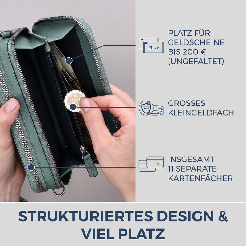 Geldbörse mit RFID-Schutz & 2 Hauptfächer zum Umhängen (Genarbt)