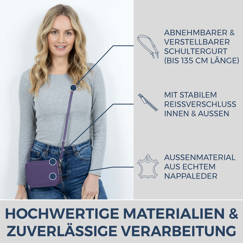 Geldbörse mit RFID-Schutz & 2 Hauptfächer zum Umhängen (Genarbt)