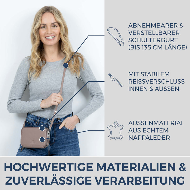 Geldbörse mit RFID-Schutz & 2 Hauptfächer zum Umhängen (Genarbt)