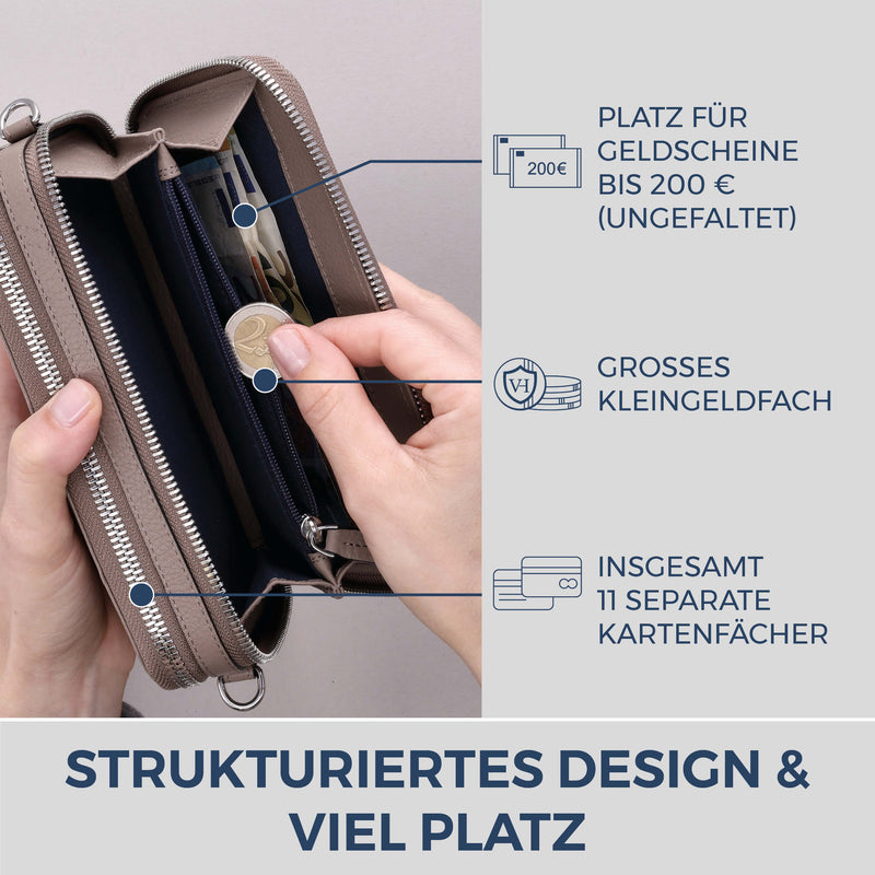 Geldbörse mit RFID-Schutz & 2 Hauptfächer zum Umhängen (Genarbt)