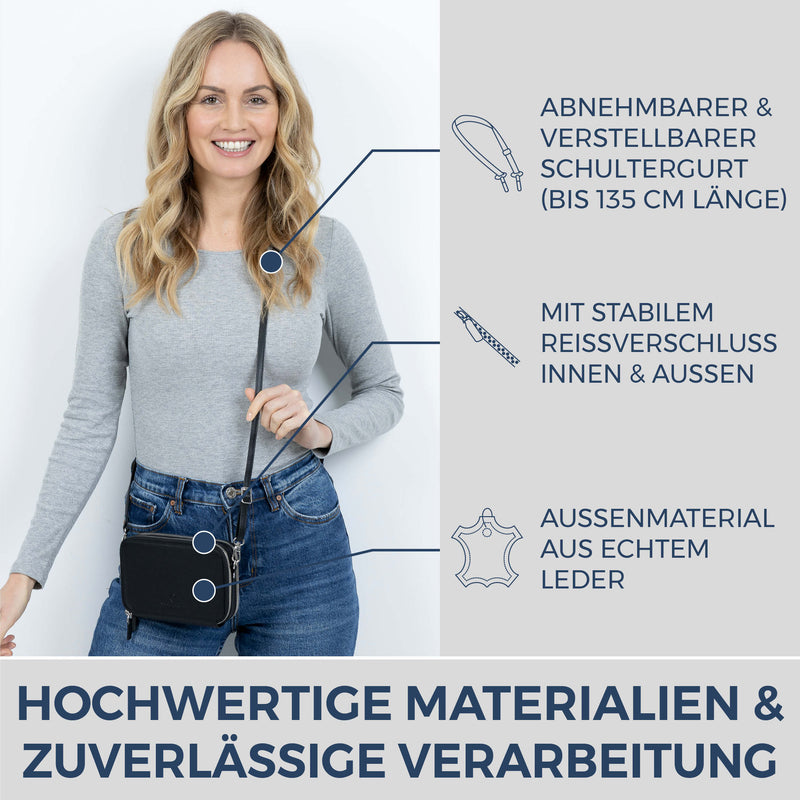 Geldbörse mit RFID-Schutz & 2 Hauptfächer zum Umhängen (Saffiano)