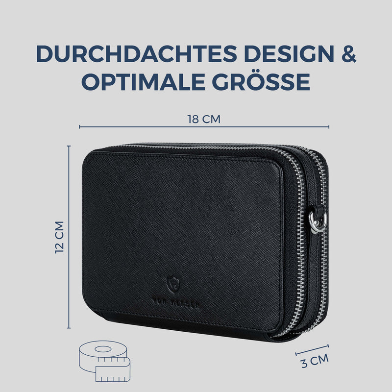 Geldbörse mit RFID-Schutz & 2 Hauptfächer zum Umhängen (Saffiano)