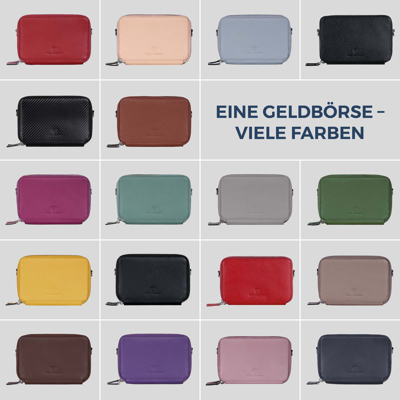 Geldbörse mit RFID-Schutz & 2 Hauptfächer zum Umhängen (Saffiano)