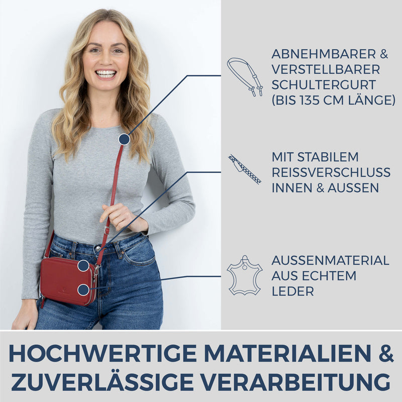 Geldbörse mit RFID-Schutz & 2 Hauptfächer zum Umhängen (Saffiano)