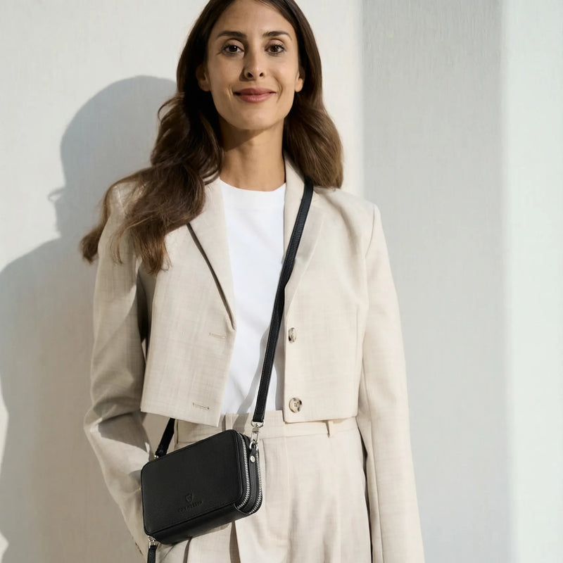 Geldbörse mit RFID-Schutz & 2 Hauptfächer zum Umhängen (Genarbt)