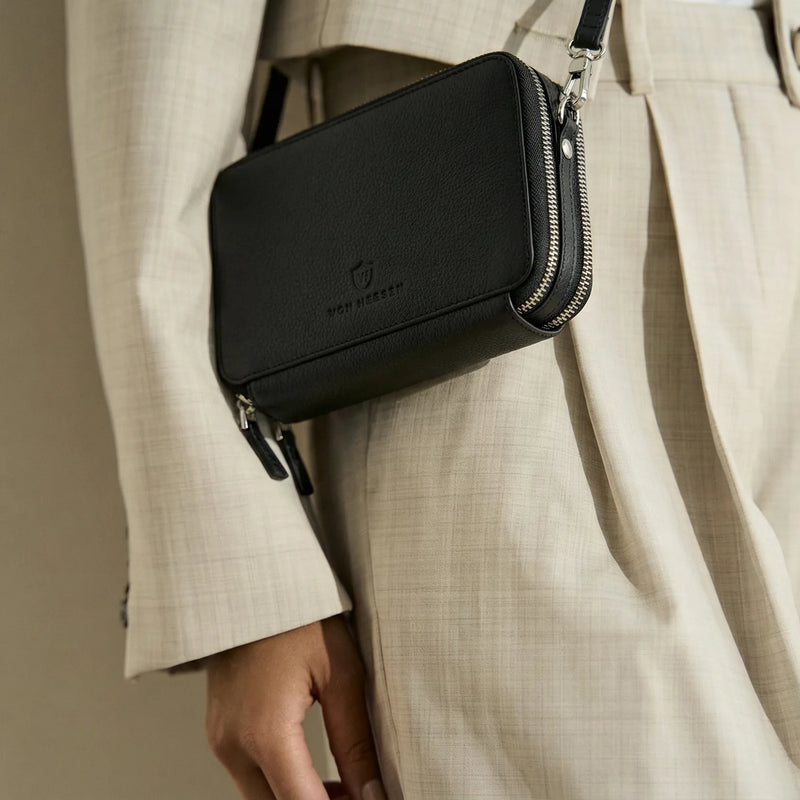 Geldbörse mit RFID-Schutz & 2 Hauptfächer zum Umhängen (Genarbt)