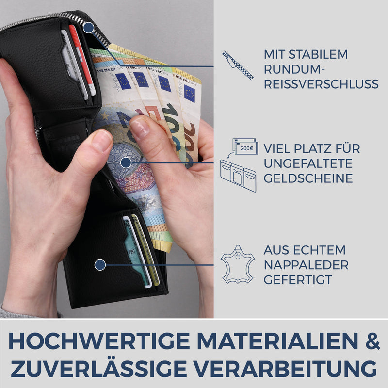 Mini-Geldbörse mit RFID-Schutz und 2 Hauptfächern (Genarbt)