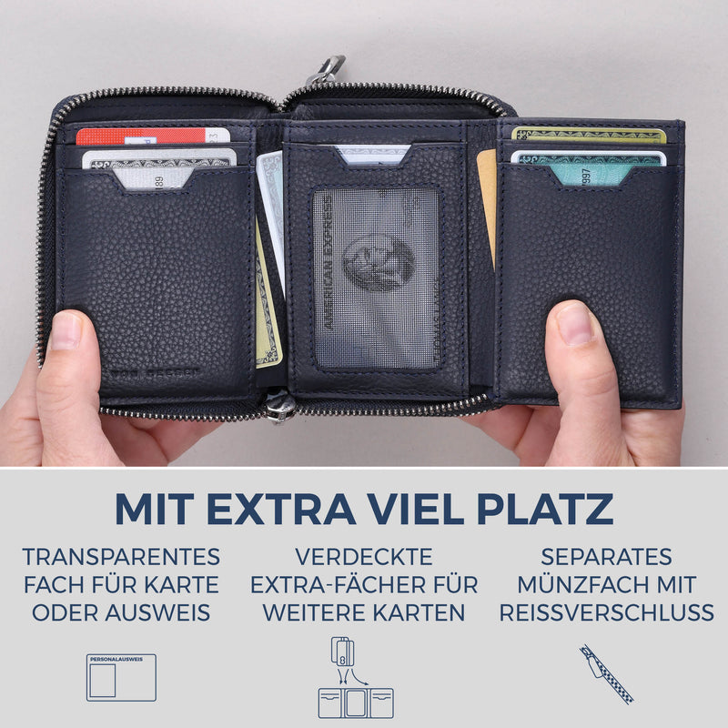 Mini-Geldbörse mit RFID-Schutz und 2 Hauptfächern (Genarbt)