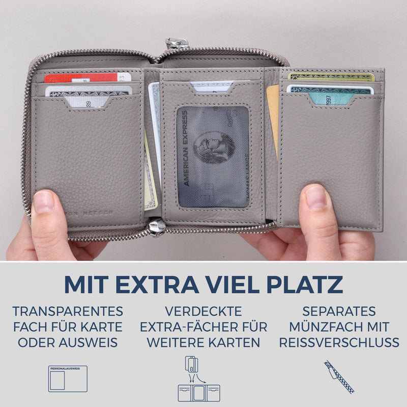 Mini-Geldbörse mit RFID-Schutz und 2 Hauptfächern (Genarbt)