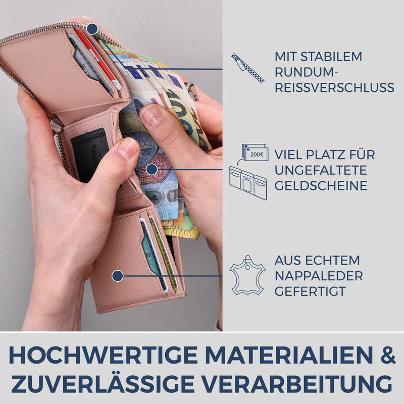 Mini-Geldbörse mit RFID-Schutz und 2 Hauptfächern (Genarbt)
