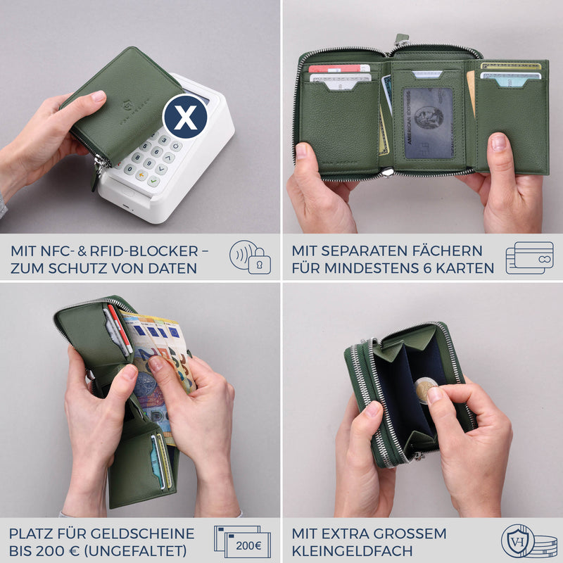 Mini-Geldbörse mit RFID-Schutz und 2 Hauptfächern (Genarbt)