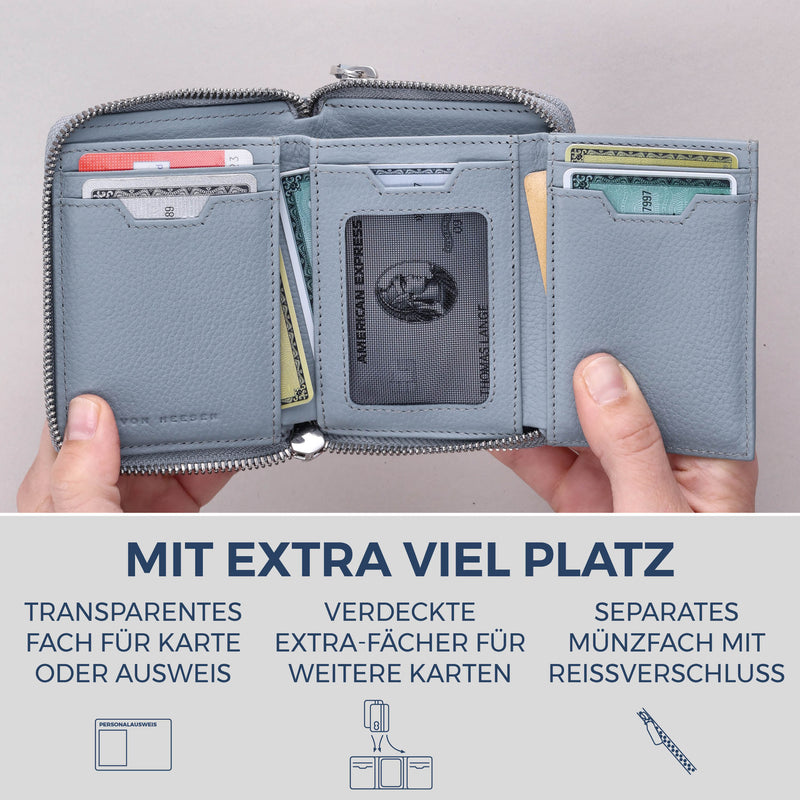 Mini-Geldbörse mit RFID-Schutz und 2 Hauptfächern (Genarbt)