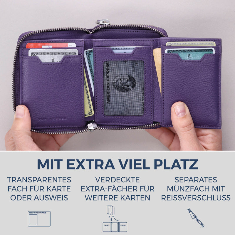 Mini-Geldbörse mit RFID-Schutz und 2 Hauptfächern (Genarbt)