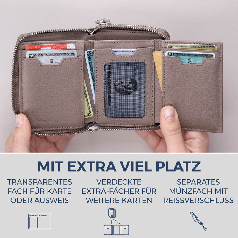 Mini-Geldbörse mit RFID-Schutz und 2 Hauptfächern (Genarbt)