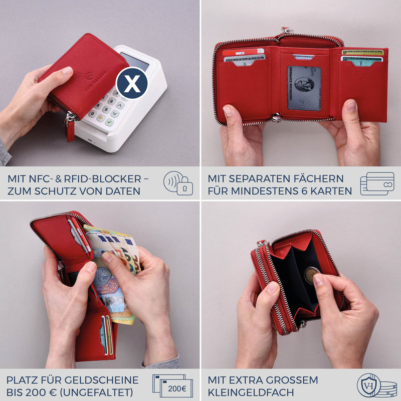 Mini-Geldbörse mit RFID-Schutz und 2 Hauptfächern (Saffiano)