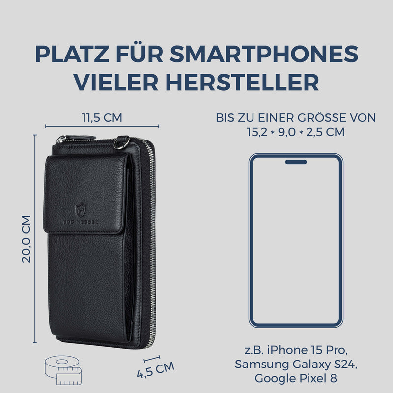 Geldbörse mit Handyfach, RFID-Schutz & 18 Kartenfächer (Genarbt)