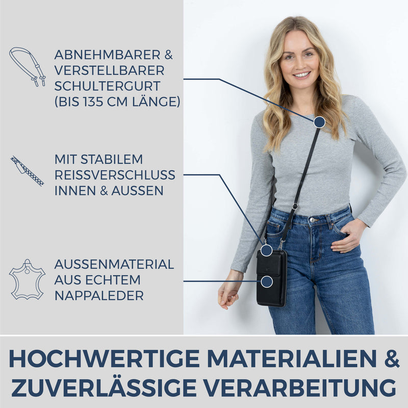 Geldbörse mit Handyfach, RFID-Schutz & 18 Kartenfächer (Genarbt)