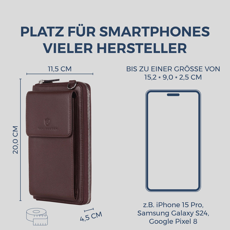 Geldbörse mit Handyfach, RFID-Schutz & 18 Kartenfächer (Genarbt)