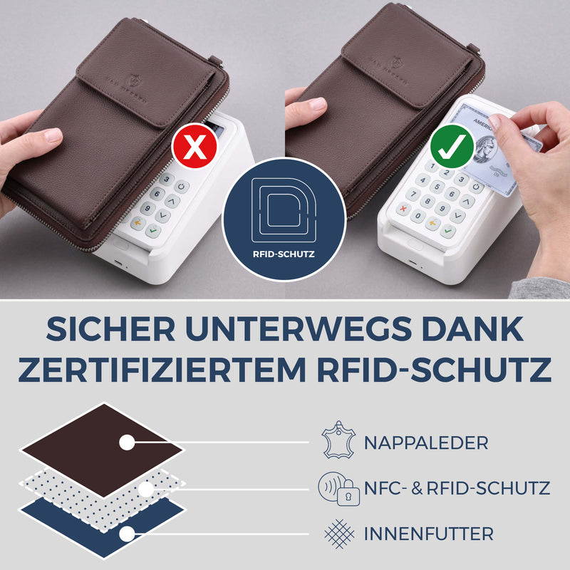 Geldbörse mit Handyfach, RFID-Schutz & 18 Kartenfächer (Genarbt)