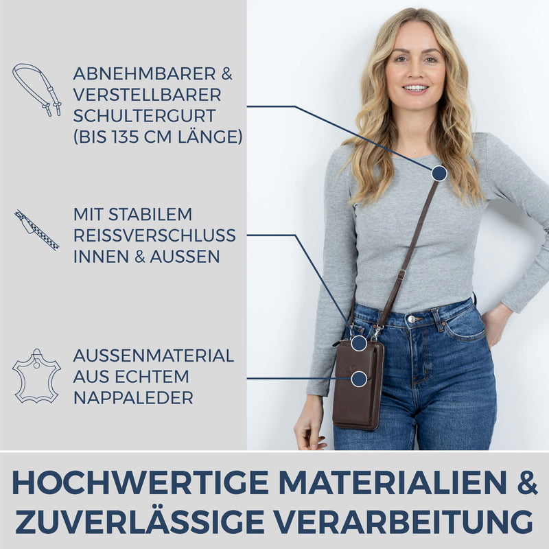 Geldbörse mit Handyfach, RFID-Schutz & 18 Kartenfächer (Genarbt)