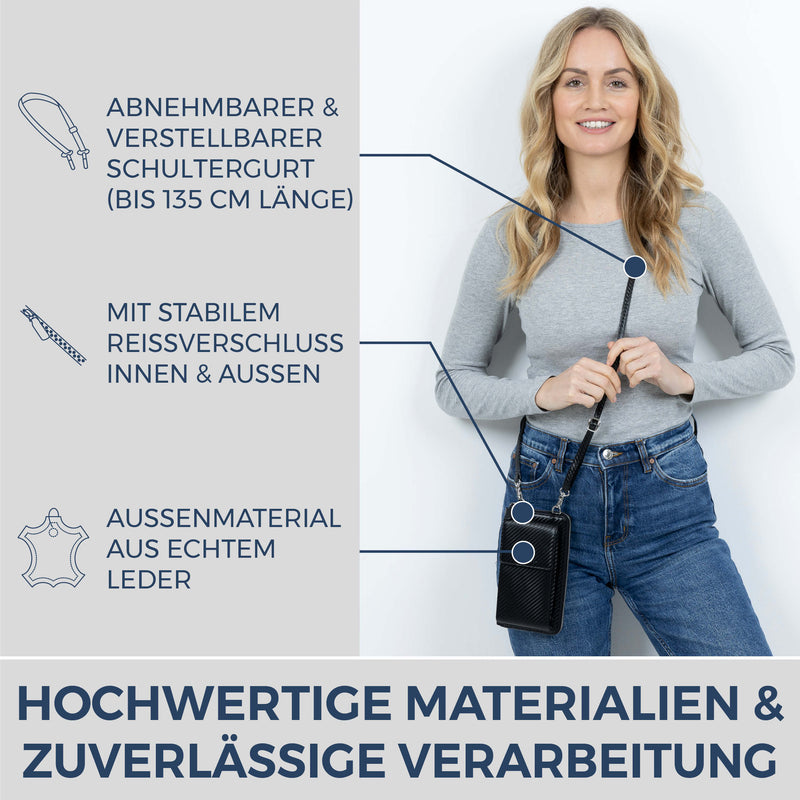 Geldbörse mit Handyfach, RFID-Schutz & 18 Kartenfächer (Carbon)