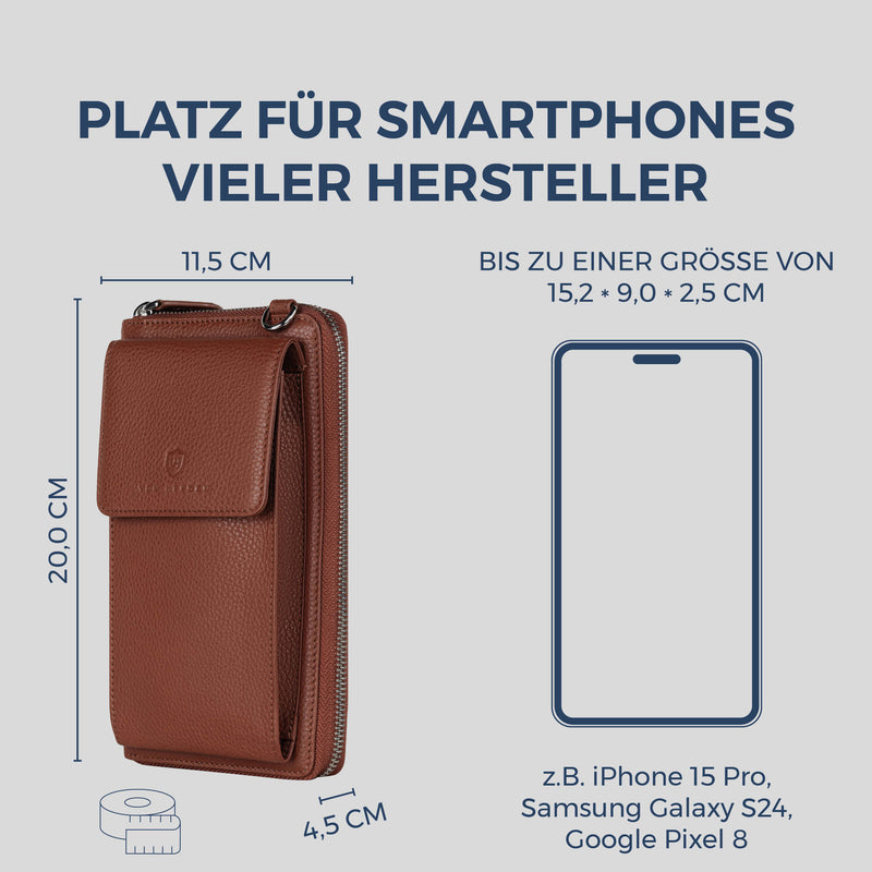 Geldbörse mit Handyfach, RFID-Schutz & 18 Kartenfächer (Genarbt)