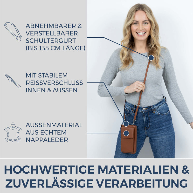 Geldbörse mit Handyfach, RFID-Schutz & 18 Kartenfächer (Genarbt)