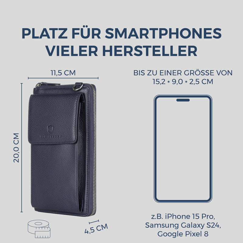 Geldbörse mit Handyfach, RFID-Schutz & 18 Kartenfächer (Genarbt)