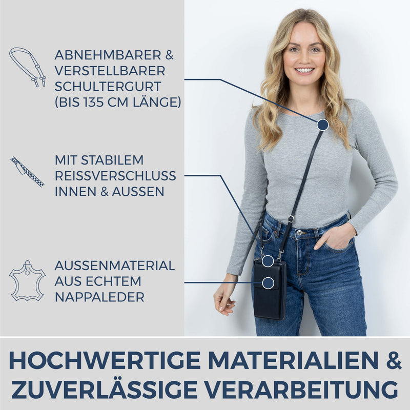 Geldbörse mit Handyfach, RFID-Schutz & 18 Kartenfächer (Genarbt)