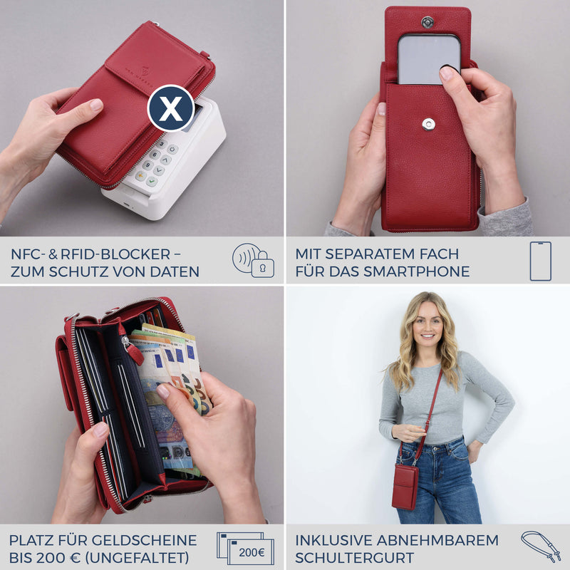 Geldbörse mit Handyfach, RFID-Schutz & 18 Kartenfächer (Genarbt)