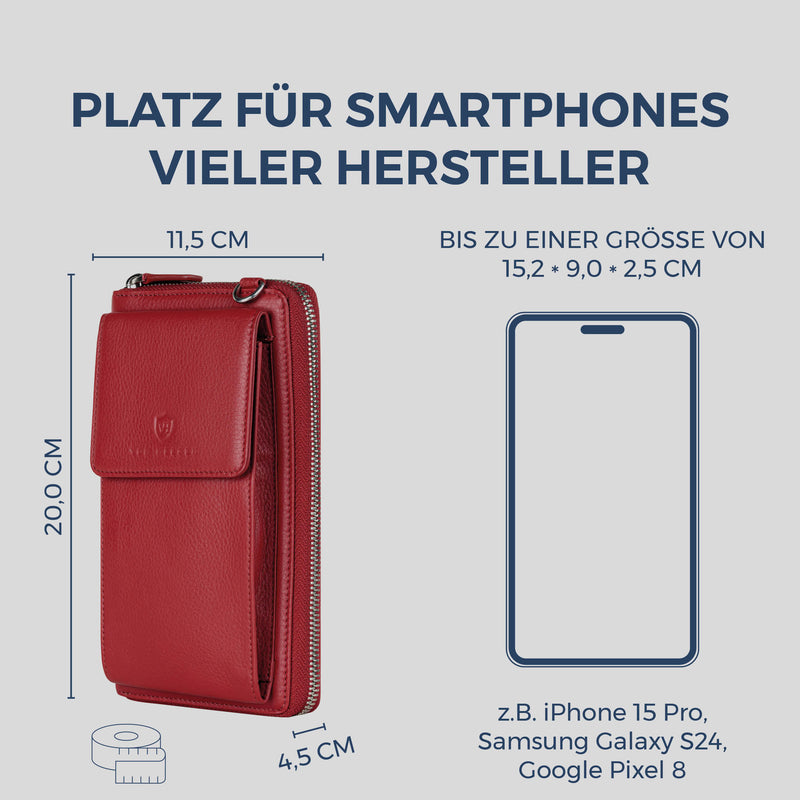 Geldbörse mit Handyfach, RFID-Schutz & 18 Kartenfächer (Genarbt)
