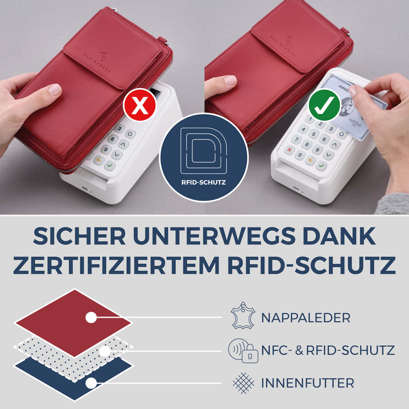 Geldbörse mit Handyfach, RFID-Schutz & 18 Kartenfächer (Genarbt)