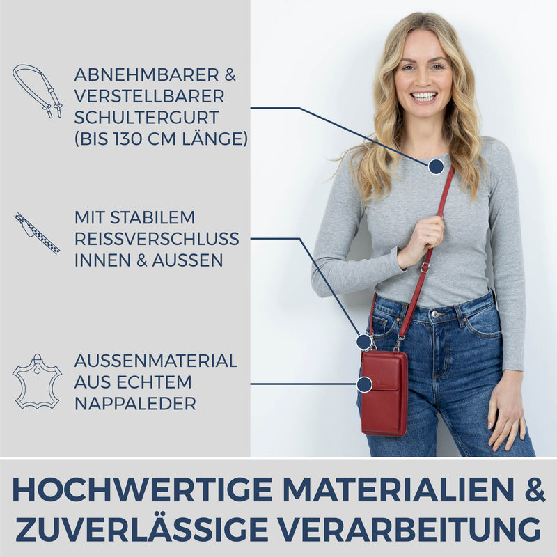 Geldbörse mit Handyfach, RFID-Schutz & 18 Kartenfächer (Genarbt)
