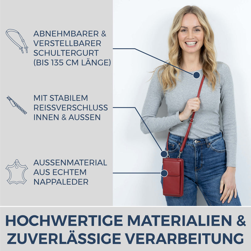 Geldbörse mit Handyfach, RFID-Schutz & 18 Kartenfächer (Genarbt)