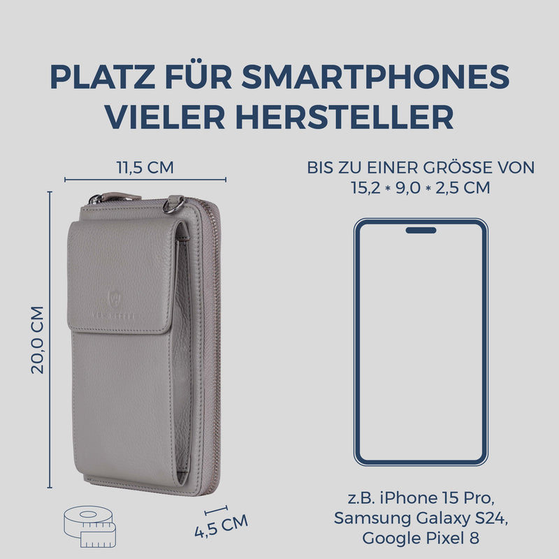 Geldbörse mit Handyfach, RFID-Schutz & 18 Kartenfächer (Genarbt)
