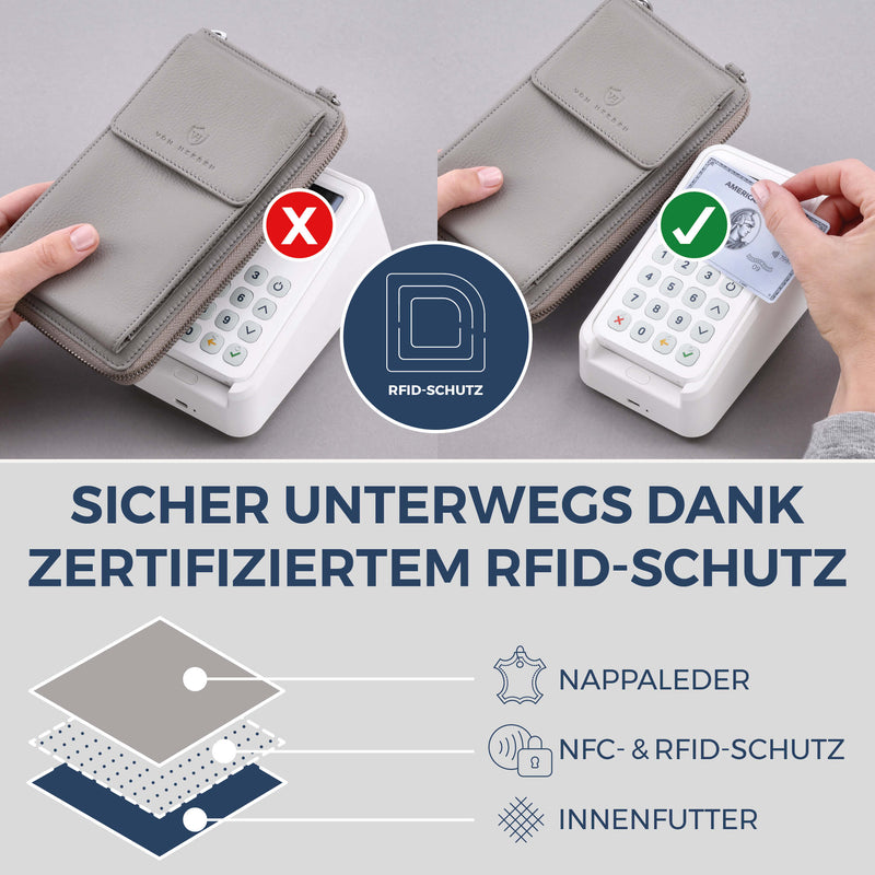 Geldbörse mit Handyfach, RFID-Schutz & 18 Kartenfächer (Genarbt)