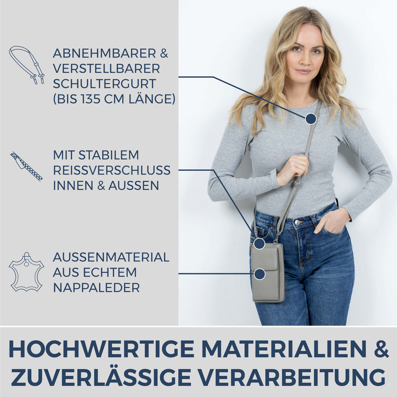 Geldbörse mit Handyfach, RFID-Schutz & 18 Kartenfächer (Genarbt)
