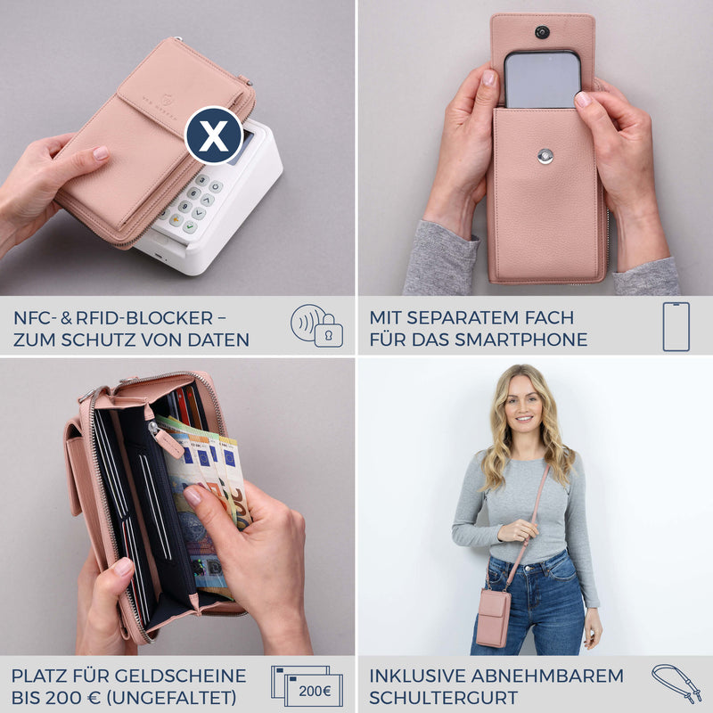 Geldbörse mit Handyfach, RFID-Schutz & 18 Kartenfächer (Genarbt)
