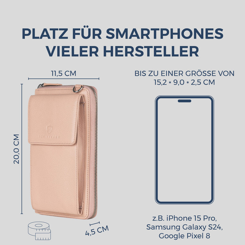 Geldbörse mit Handyfach, RFID-Schutz & 18 Kartenfächer (Genarbt)