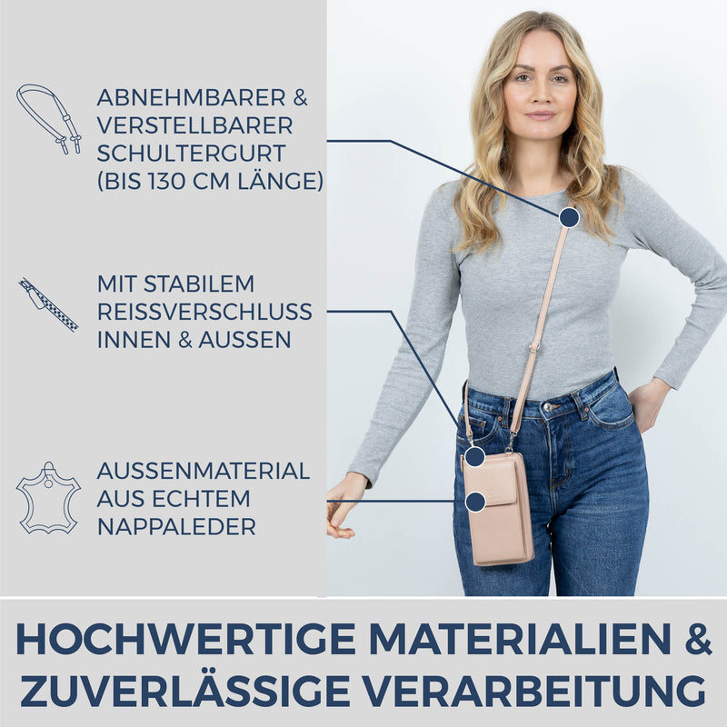 Geldbörse mit Handyfach, RFID-Schutz & 18 Kartenfächer (Genarbt)