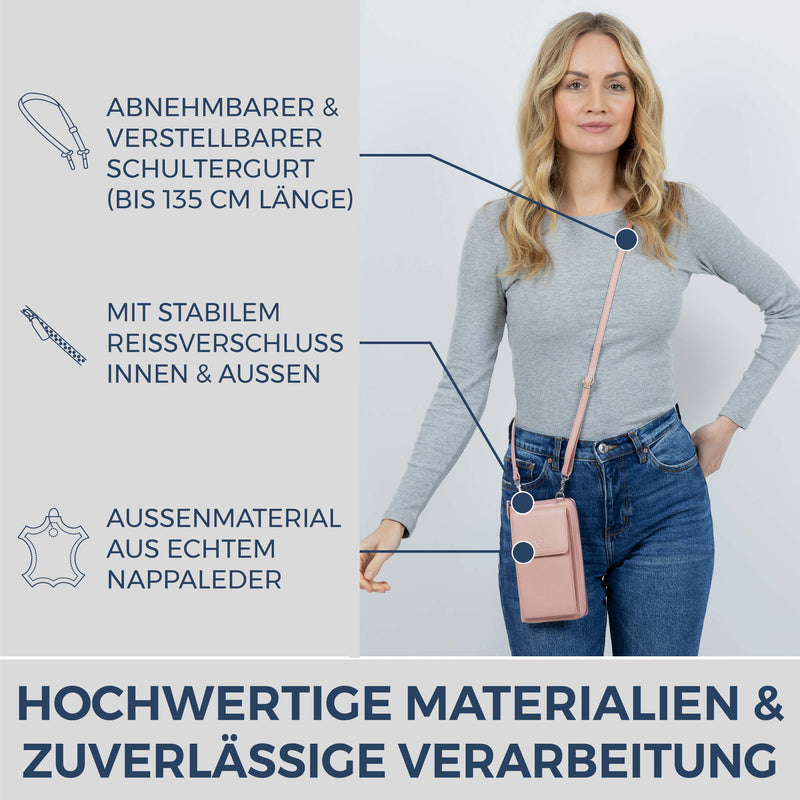 Geldbörse mit Handyfach, RFID-Schutz & 18 Kartenfächer (Genarbt)