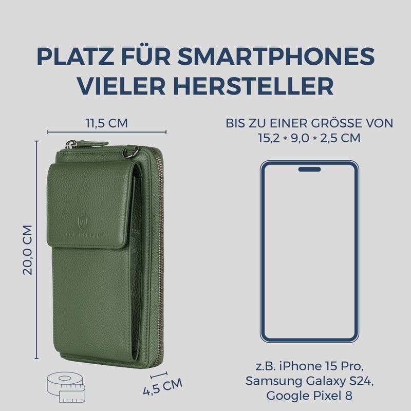 Geldbörse mit Handyfach, RFID-Schutz & 18 Kartenfächer (Genarbt)