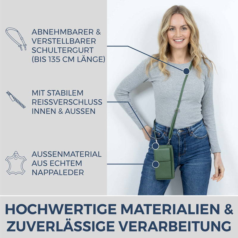 Geldbörse mit Handyfach, RFID-Schutz & 18 Kartenfächer (Genarbt)