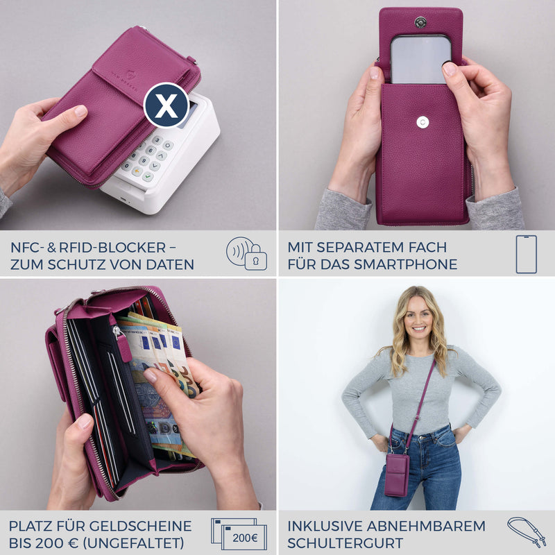 Geldbörse mit Handyfach, RFID-Schutz & 18 Kartenfächer (Genarbt)