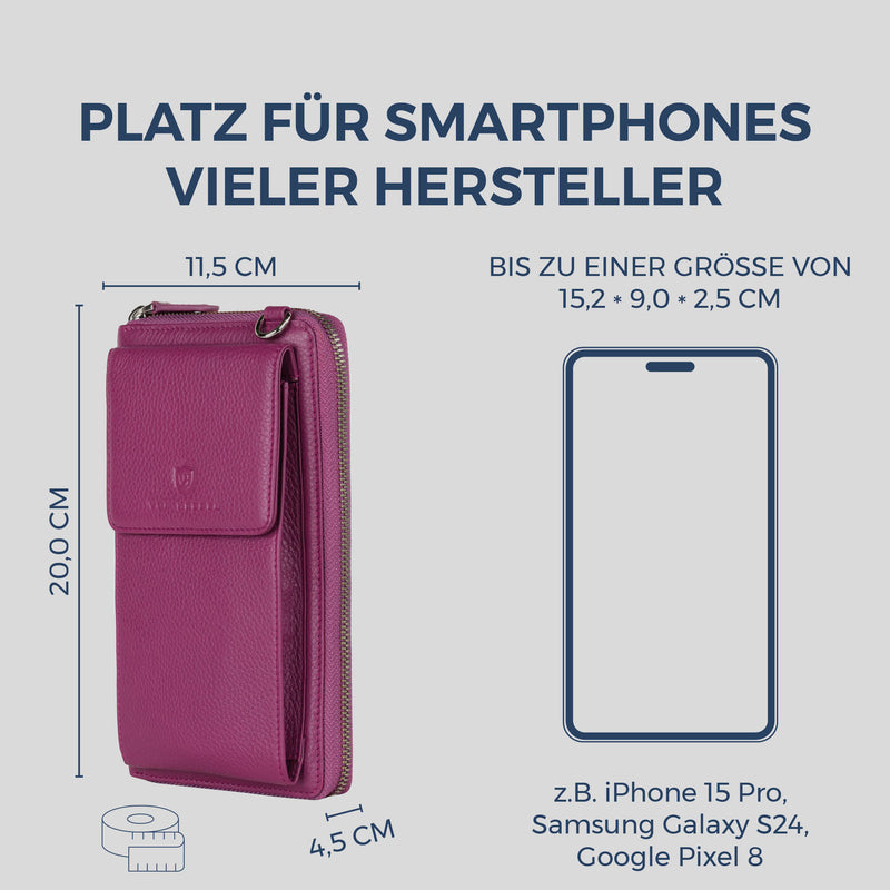 Geldbörse mit Handyfach, RFID-Schutz & 18 Kartenfächer (Genarbt)