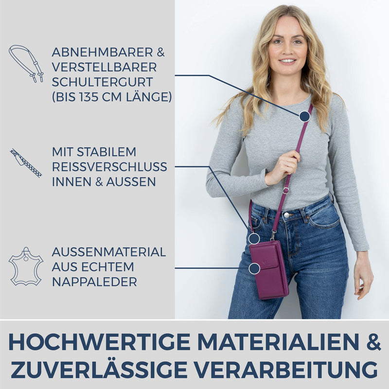 Geldbörse mit Handyfach, RFID-Schutz & 18 Kartenfächer (Genarbt)